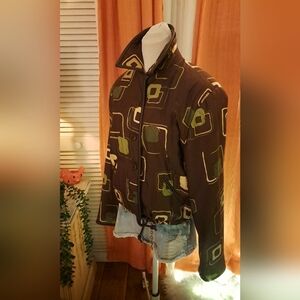Peter Nygard 100% SILK Brown Geometric Pattern Jacket. Size Medium